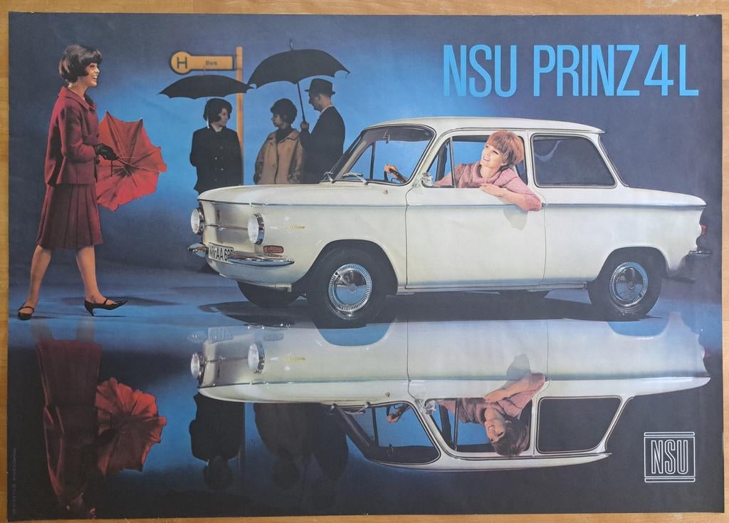 NSU Prinz 4 affiche publicitaire originale A1- 59,5x84,5cm, Autos : Divers, Autos divers Autre, Enlèvement ou Envoi