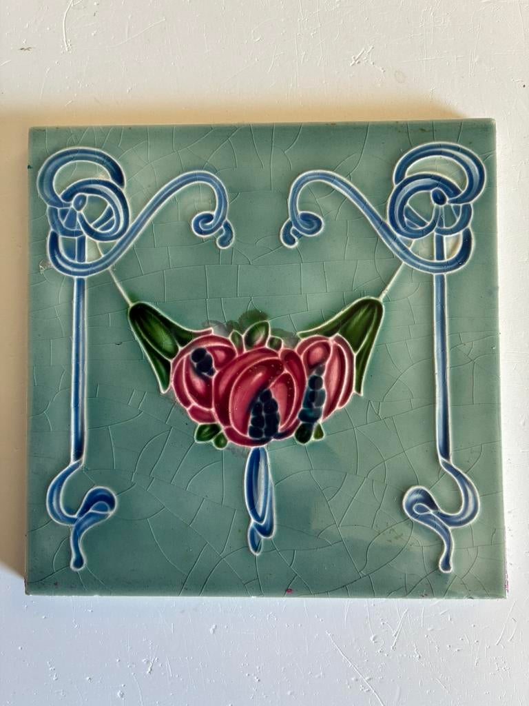 Antieke Art Nouveau tegel Meakin Ltd ca. 1900, Antiek en Kunst, Antiek | Wandborden en Tegels, Ophalen of Verzenden
