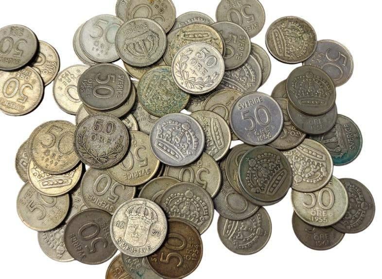 Zweden Lot 50 zilveren 50 ore, Ophalen of Verzenden, Zilver