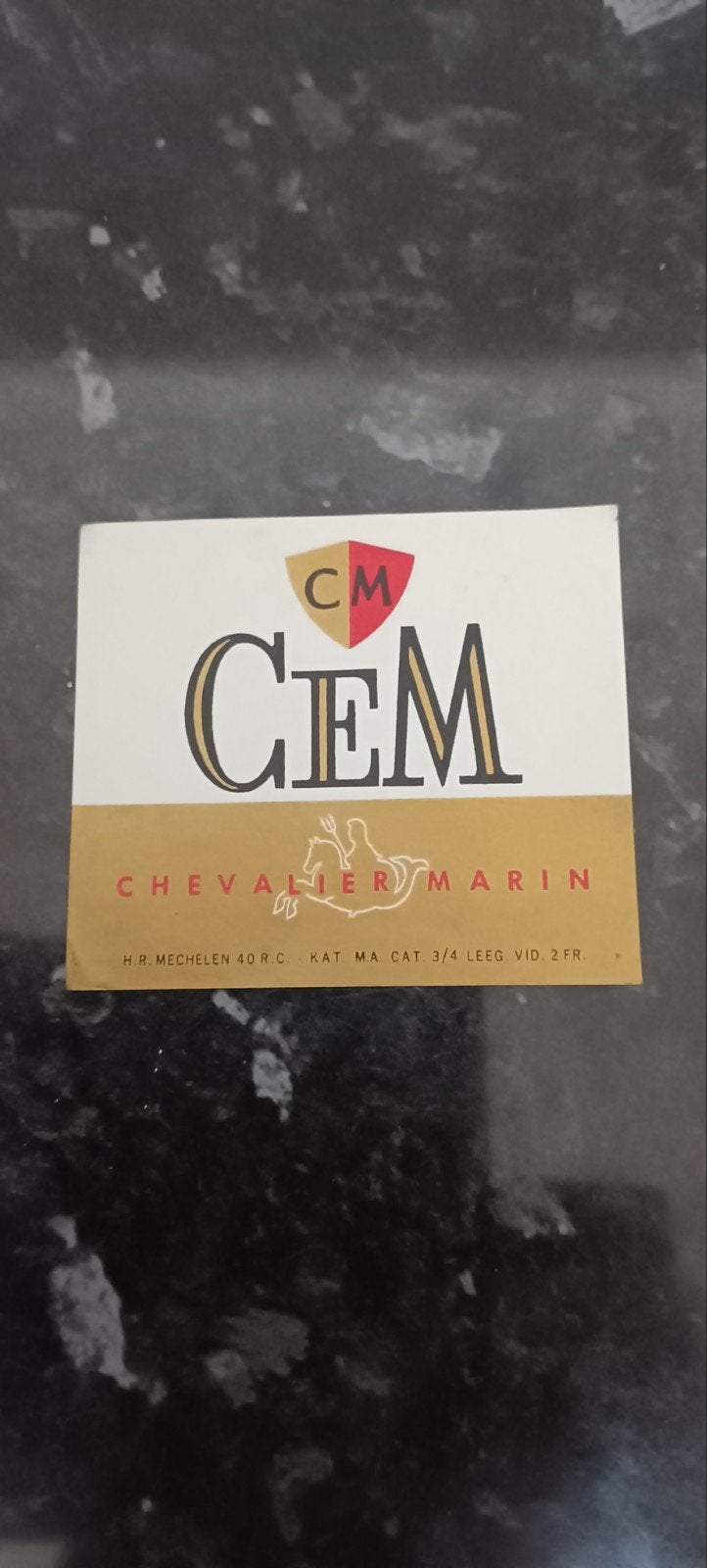 oud bieretiket Cem br Chevalier Marin Mechelen 3/4 l, Verzamelen, Ophalen of Verzenden