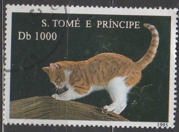 Sao Tomé e Principe - Rood-witte huiskat - 1996, Timbres & Monnaies, Enlèvement ou Envoi, Affranchi