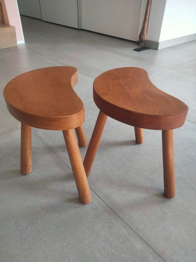 Setprijs vintage kidney shaped houten krukje bedside tables, Collections, Rétro, Maison et Meubles, Enlèvement ou Envoi