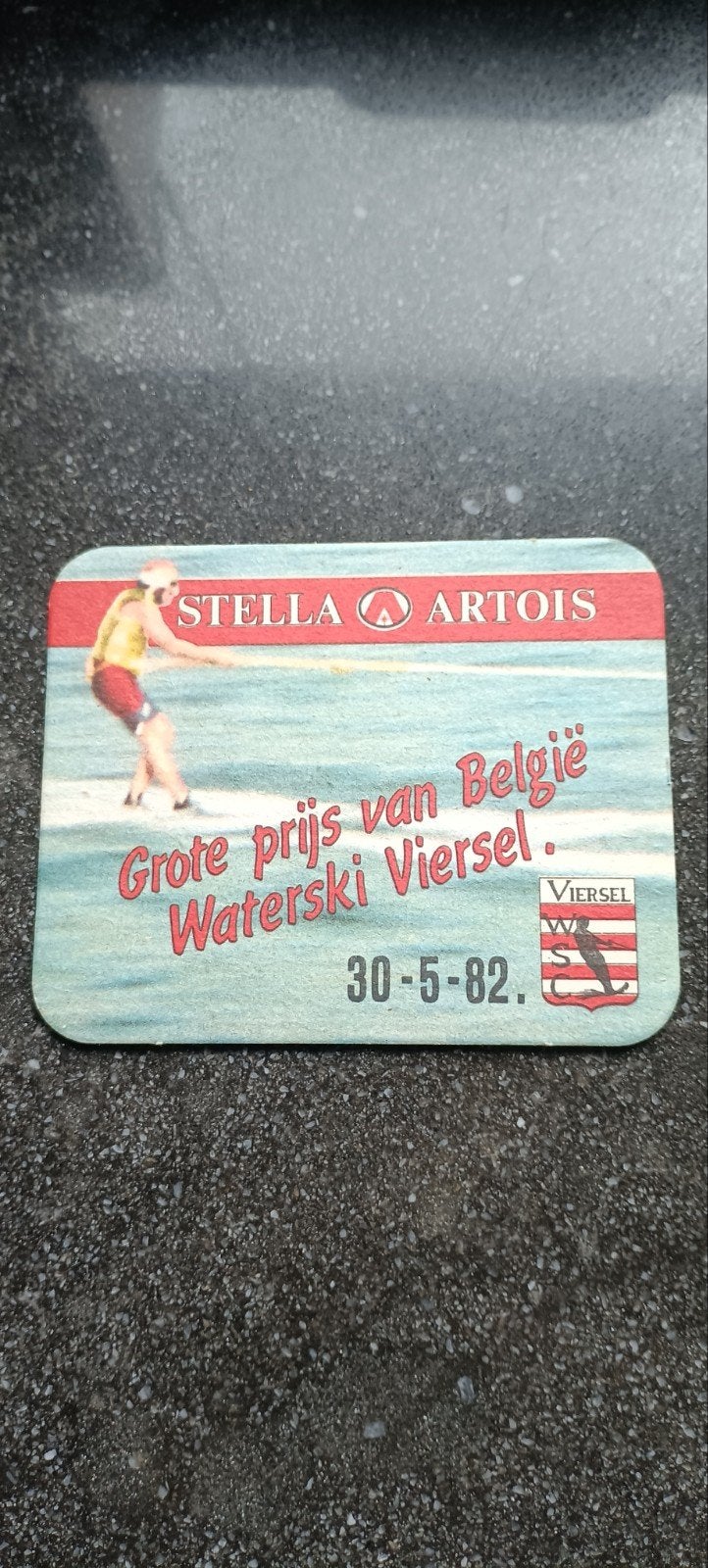 Bierviltje Stella prijs waterski 1982 Viersel, Verzamelen, Biermerken, Ophalen of Verzenden
