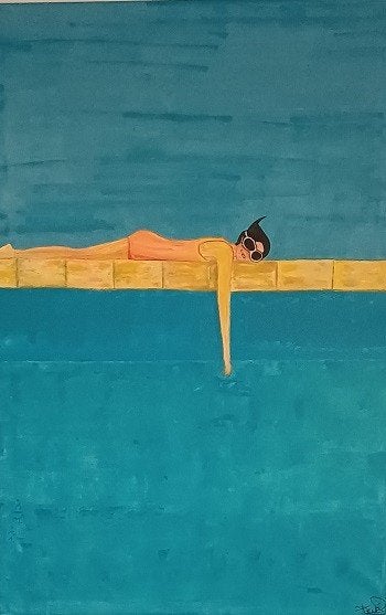 CANVAS GROOT FORMAAT: RELAX ZWEMBAD, Antiek en Kunst, Kunst | Schilderijen | Abstract, Ophalen of Verzenden