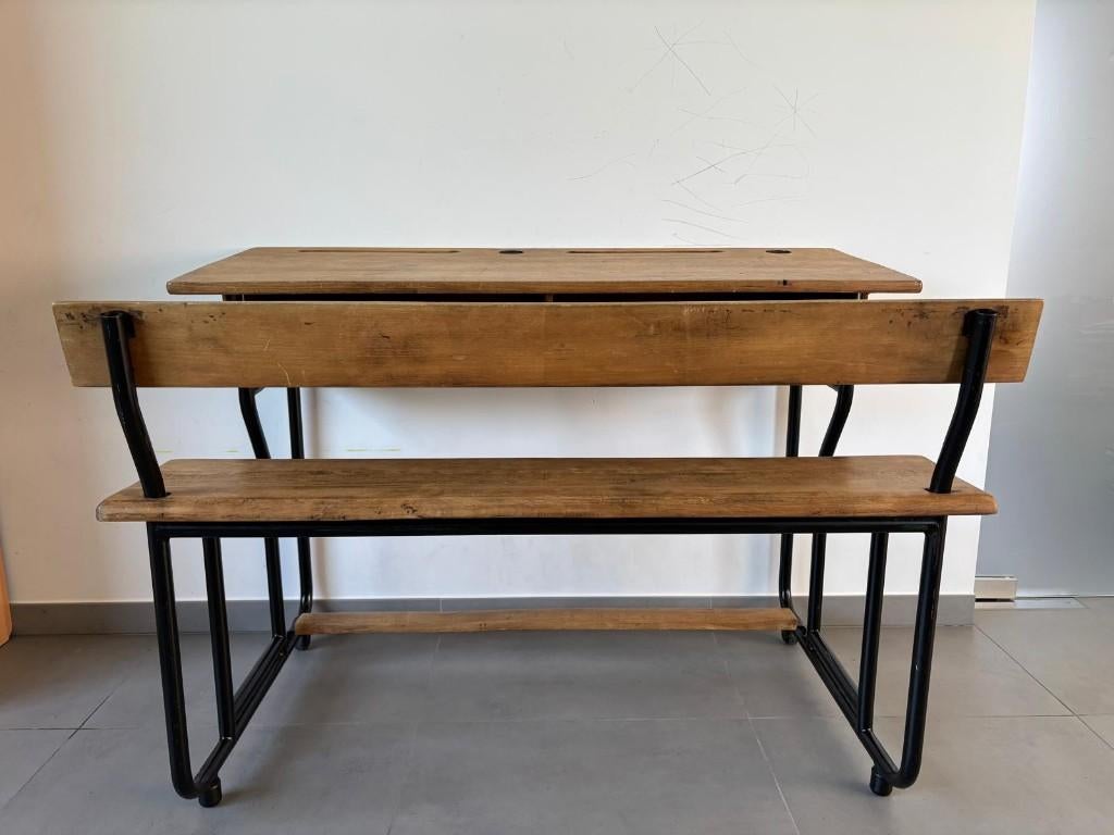 Houten schoolbank, Huis en Inrichting, Ophalen, Gebruikt, 117 cm, Hout