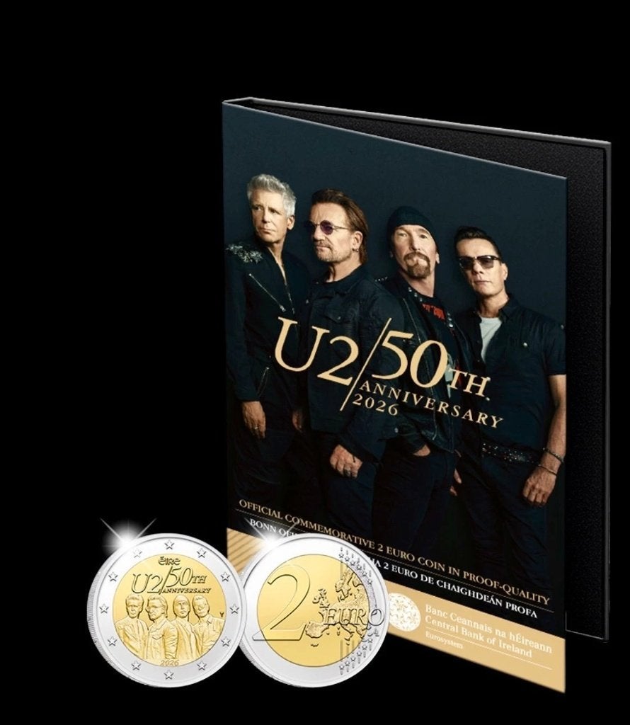 Ierland, de 2 Euro 2026 '50 jaar U2' Proof in cassette., Ophalen of Verzenden, Ierland, 2 euro