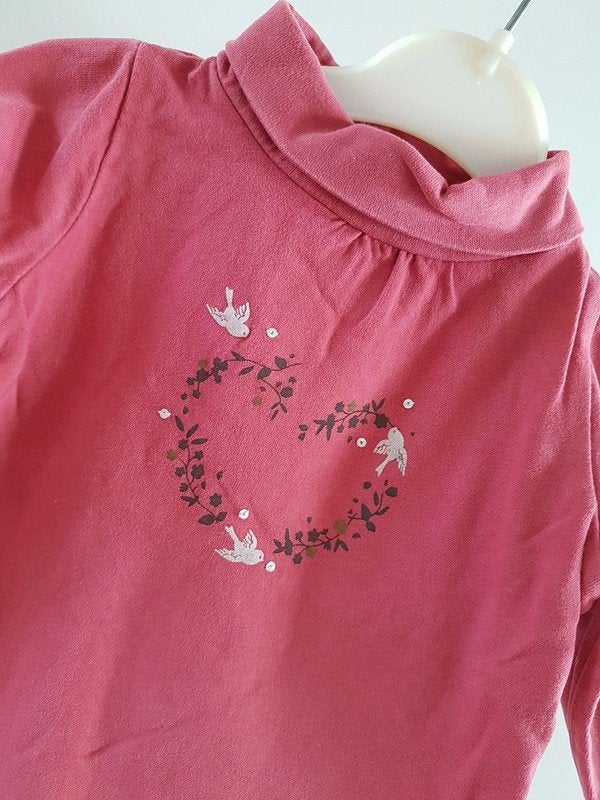 SERGENT MAJOR - Blouse/sous-pull rose, oiseaux T.12 mois/74, Sergent Major, Enlèvement ou Envoi, Utilisé, Chemisette ou Manches longues