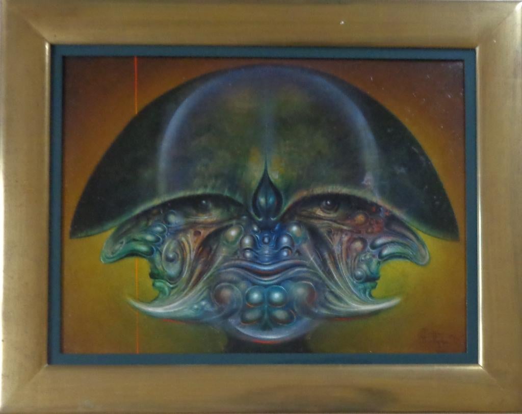 ROGER VAN BELLEGHEM / MYTISCH WEZEN OLIEVERF PANEEL 67x85cm, Enlèvement, Signé, Peinture à l'huile
