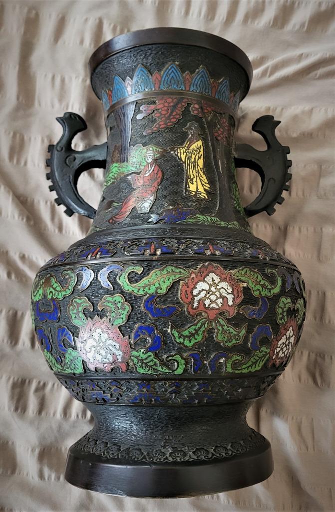 Grote 19e eeuwse Chinese geëmailleerde bronzen vaas, Antiek en Kunst, Ophalen of Verzenden