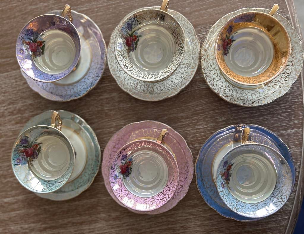 Vintage 6 tassen + ondertassen, Antiek en Kunst, Ophalen