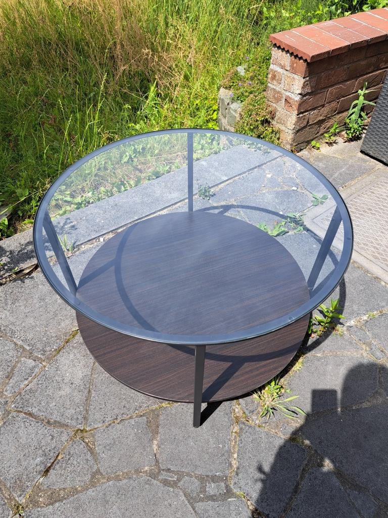 Ronde salontafel met glazen blad - Zwart, Ophalen, Glas, Rond, 50 tot 100 cm