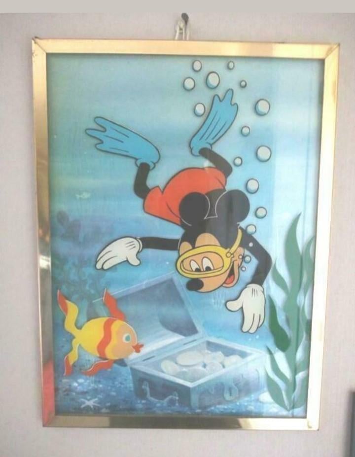 Vintage Disney kader Mickey Mouse, Verzamelen, Ophalen of Verzenden, Mickey Mouse, Gebruikt, Plaatje of Poster