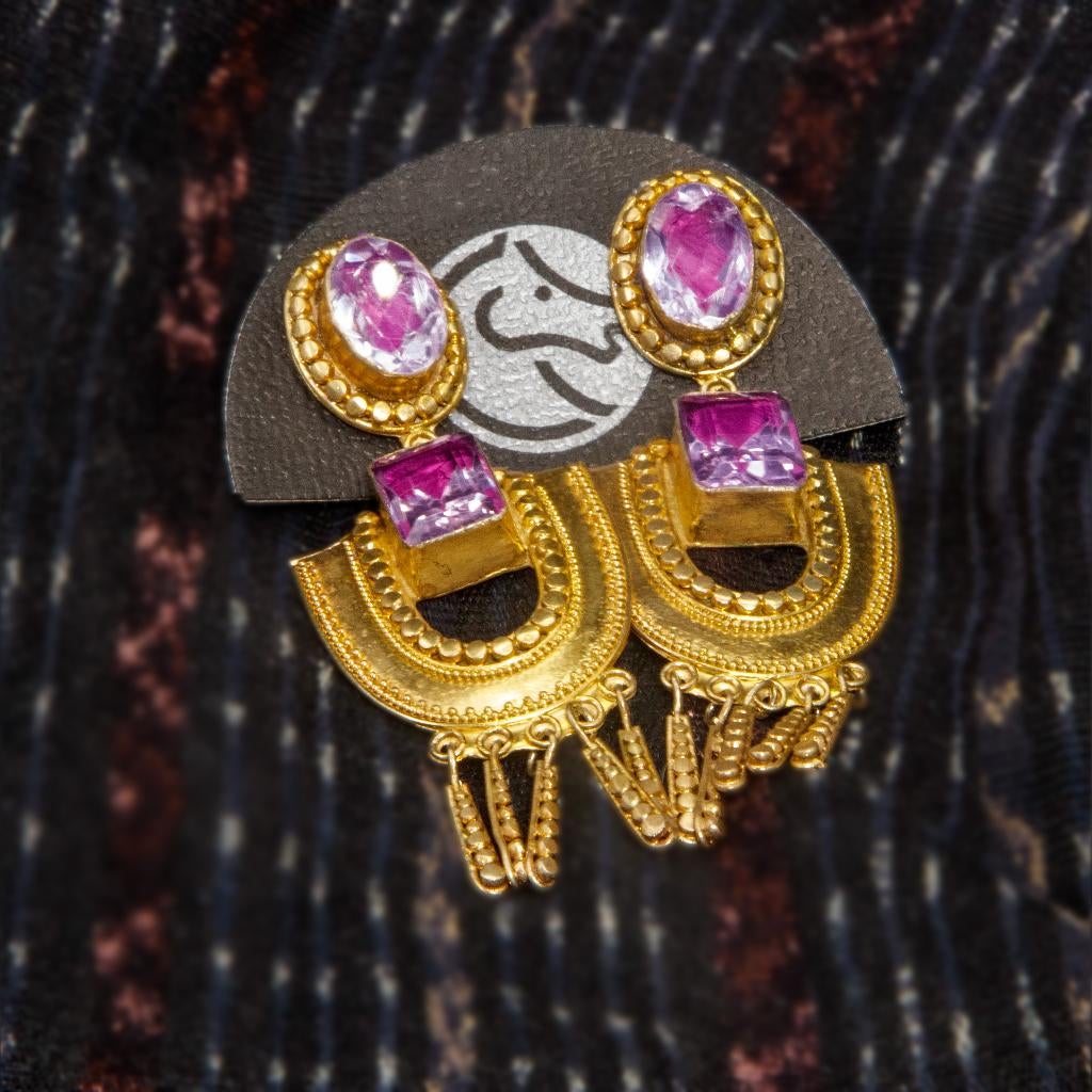 Boucles d'oreilles en argent doré (vermeil ), Enlèvement ou Envoi, Avec cristal, Argent, Argent