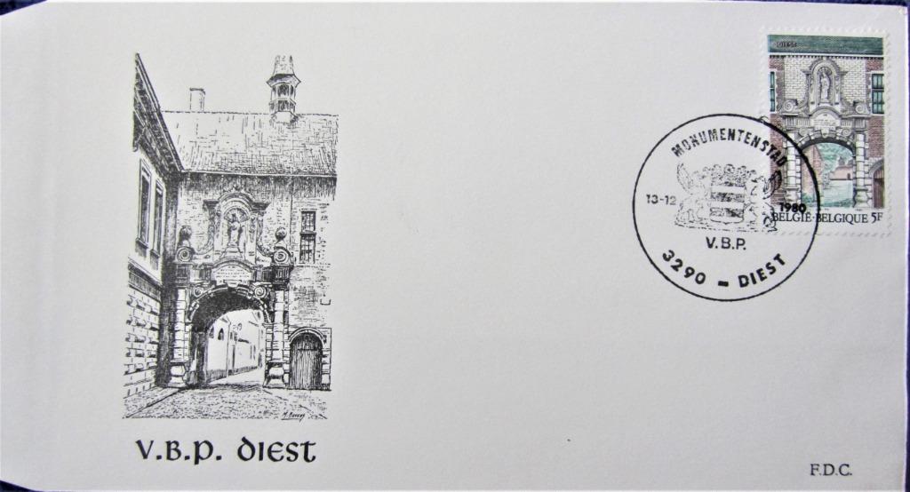 FDC TOERISME- DIEST, Ophalen of Verzenden, Gestempeld, Plaats of Gebouw