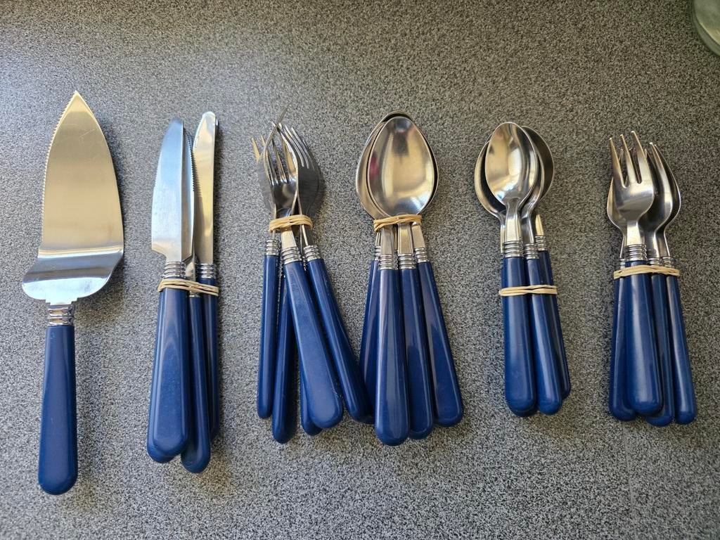 BESTEK INOX 26 DELEN BLAUW TE KOOP, Antiek en Kunst, Ophalen of Verzenden