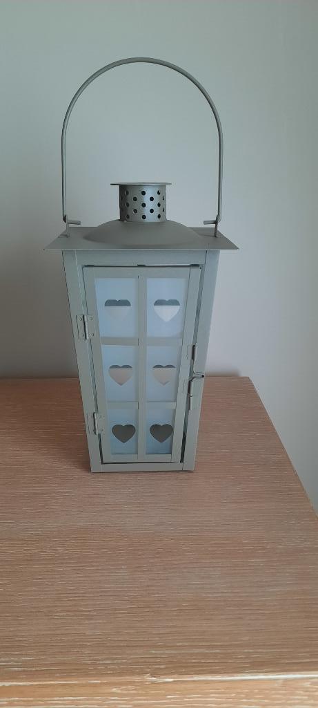 metalen lantaarn voor binnen of buiten met verlichting, Ophalen of Verzenden, Zo goed als nieuw, Grijs, Metaal