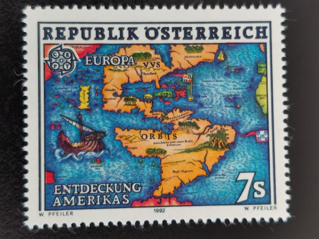 Oostenrijk 1992 - Europa CEPT - kaart Amerika**, Ophalen of Verzenden, Postfris