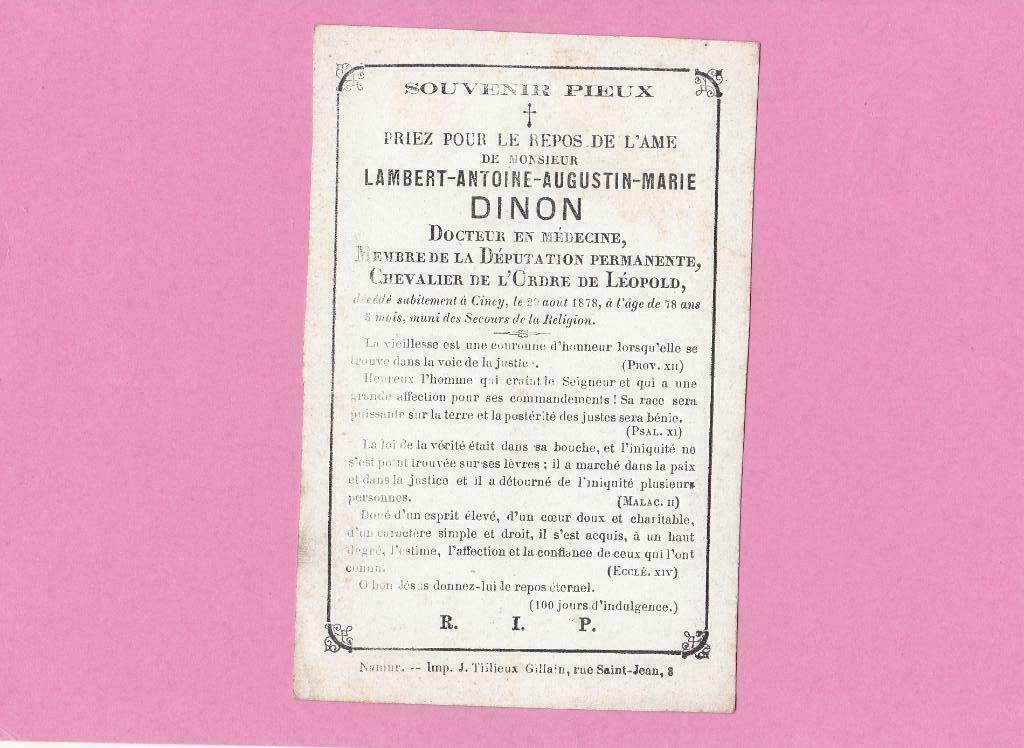 DP Lambert Dinon, Verzenden, Bidprentje