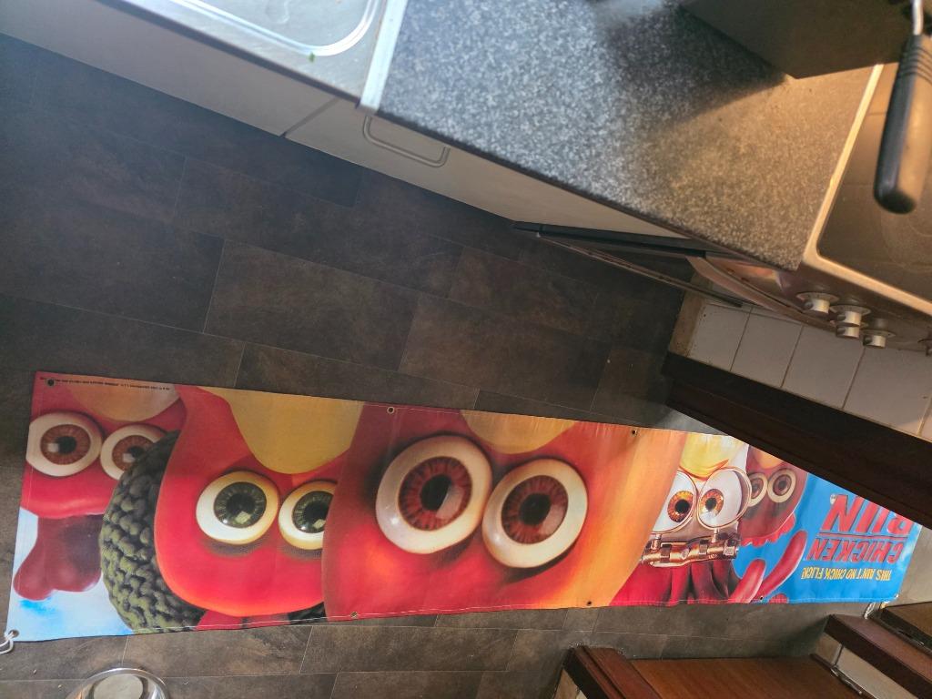 Chicken run  reclame doek goede kwaliteit, Alle leeftijden, Overige genres, Ophalen of Verzenden, Zo goed als nieuw