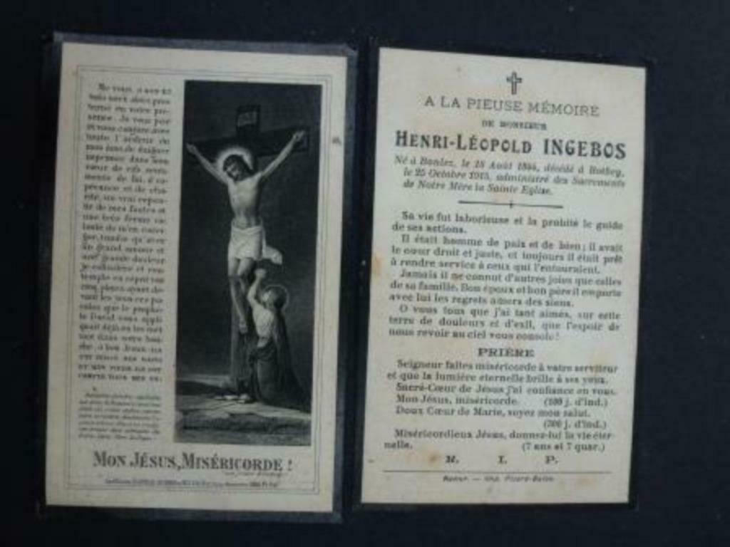 carte de mort Ingebos Henri Bonlez 18 août 1844 + Botey, Envoi, Carte de condoléances