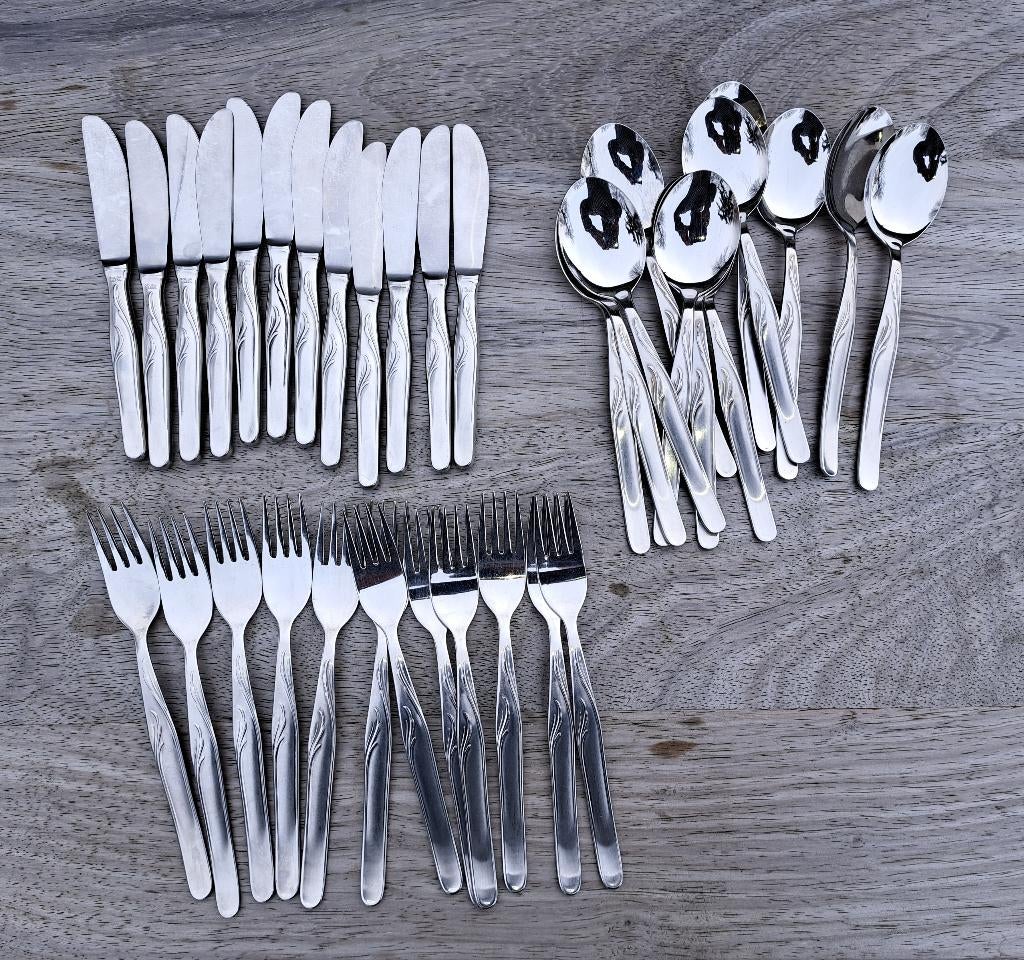 diner bestek 12 personen roestvrij staal Polida Solingen, Ophalen of Verzenden, Zo goed als nieuw, Bestekset, Inox of Chroom