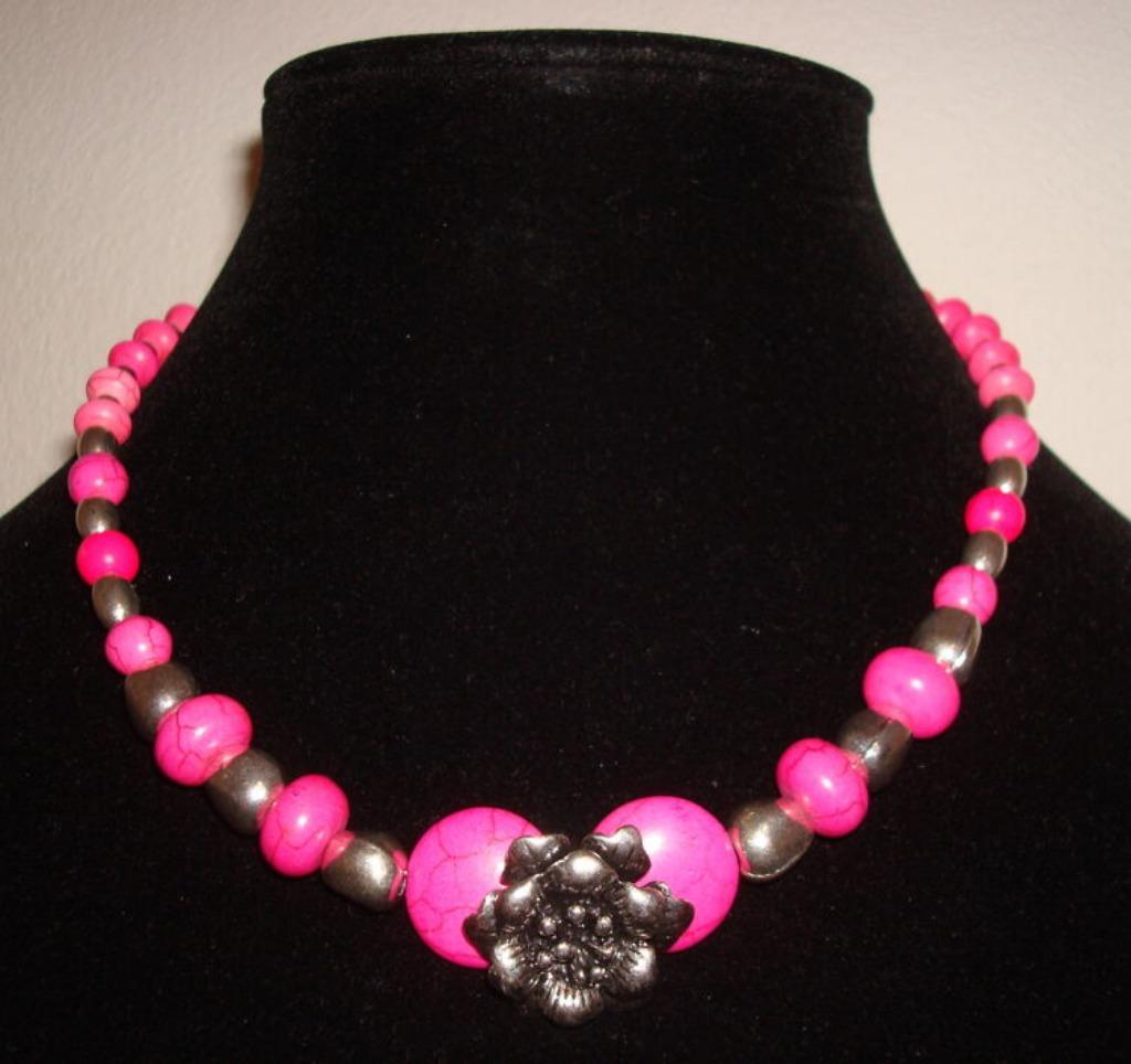 Collier en pierre naturelle rose avec fleur, Neuf, Pierre ou Minéral, Rose, Réglable