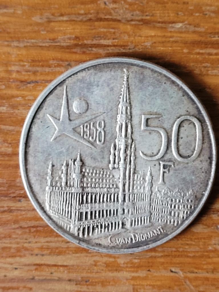 Munt boudewijn 1958 50 frank, Ophalen of Verzenden, Zilver, Losse munt, Zilver