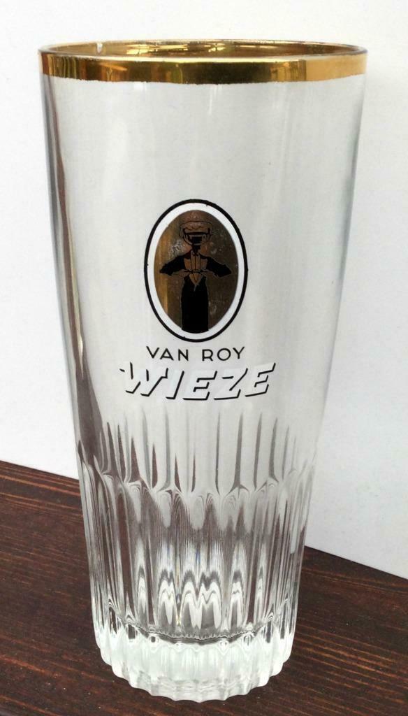 bier brouwerij glas Van Roy Wieze geribd goudkleurig embleem, Verzamelen, Ophalen of Verzenden, Zo goed als nieuw