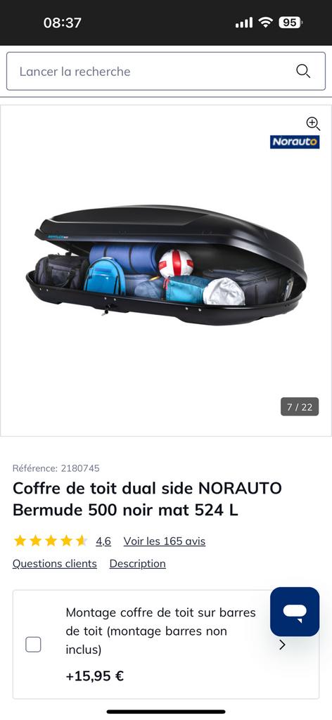 Location coffre de toit Norauto Bermude 500 dual side, Autos : Divers, Enlèvement, Comme neuf