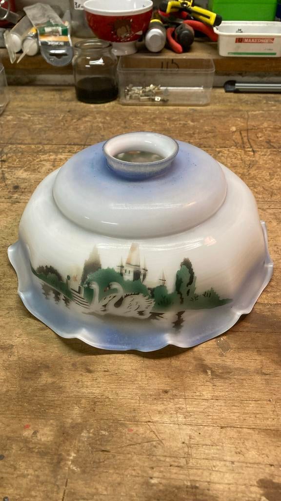 Opaline lampenkap met de handbeschilderd, Antiek en Kunst, Antiek | Schalen, Ophalen