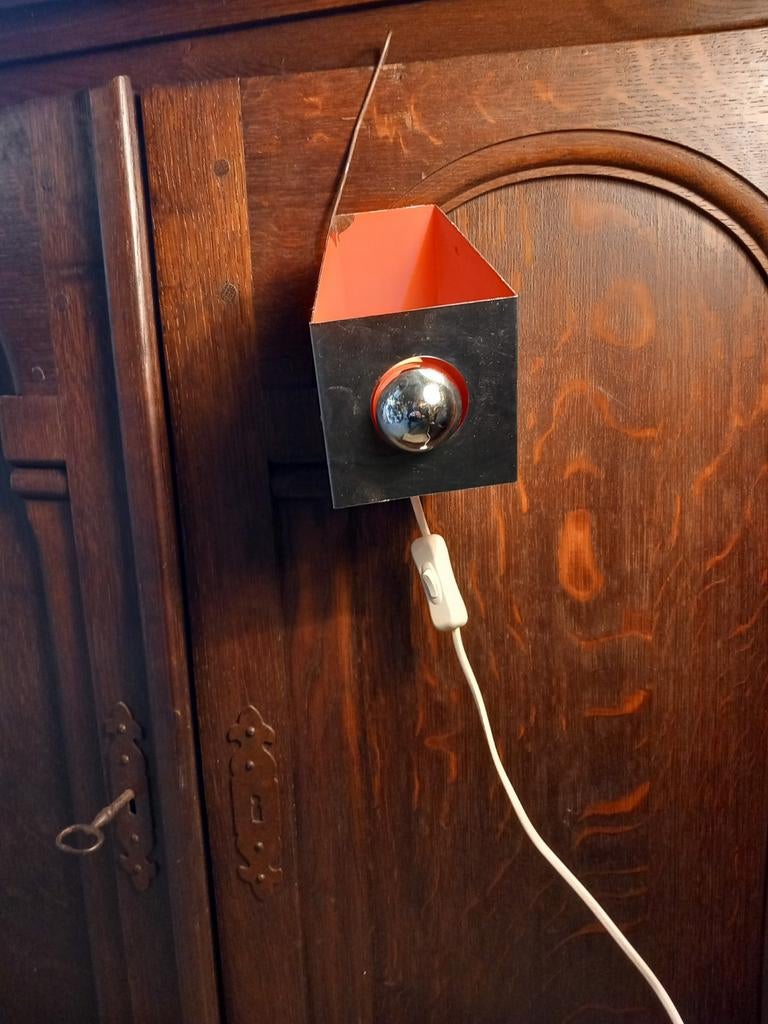 oranje vintage wandlamp van metaal 70s, Ophalen of Verzenden, Gebruikt, Metaal