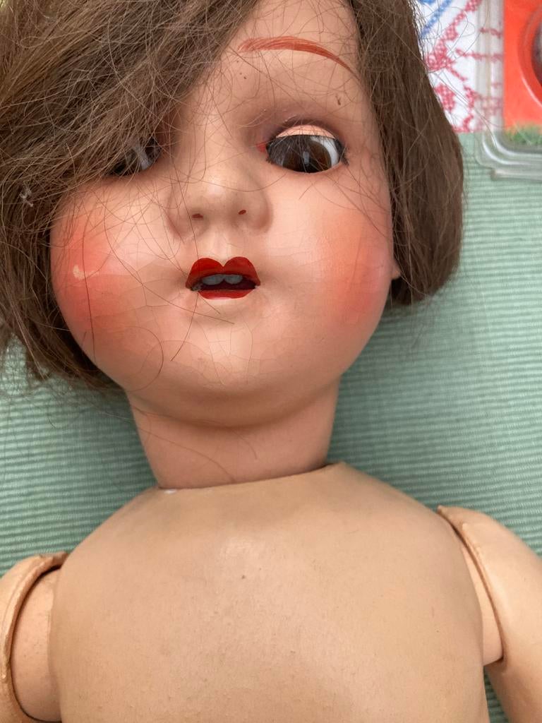 Antieke pop /E.V.F./ernest villain/ belgisch/1930//75cm, Verzamelen, Ophalen of Verzenden, Gebruikt, Pop