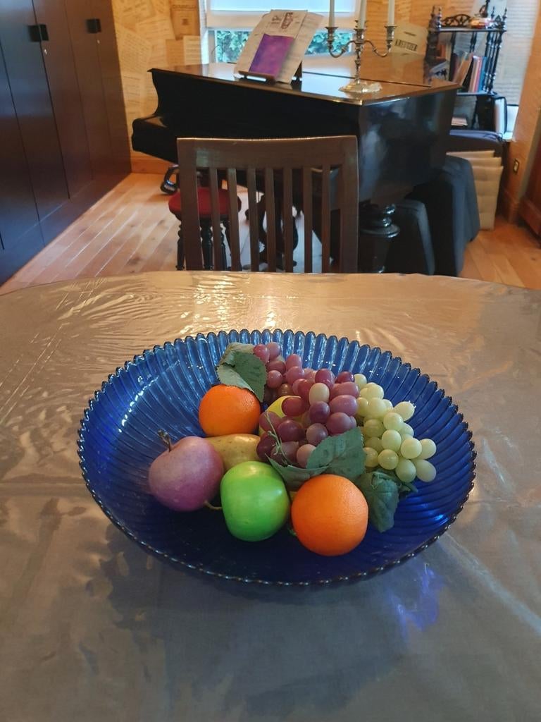 Fruitschaal met kunst fruit, Ophalen, Zo goed als nieuw, Glas