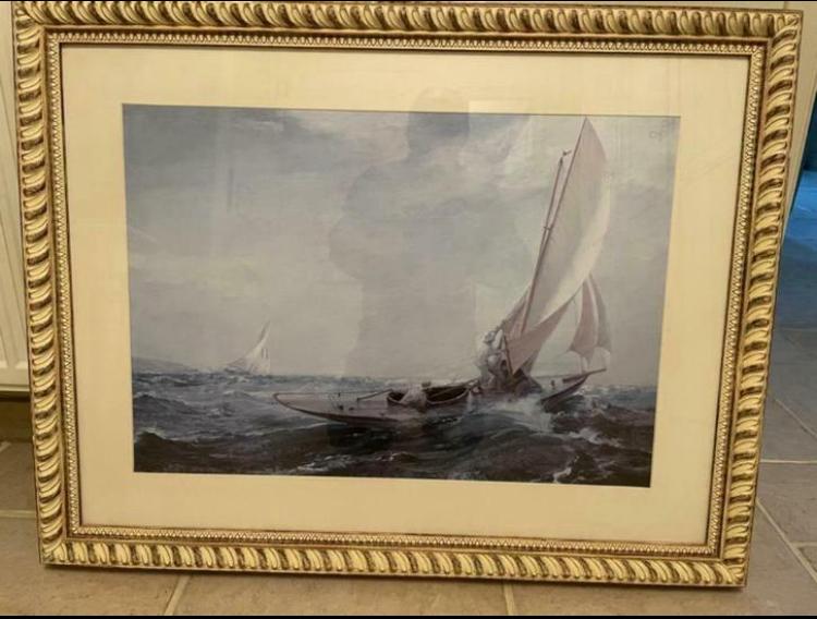 Ingelijste maritieme print - Zeilboot - Litho, Antiek en Kunst, Kunst | Schilderijen | Klassiek, Ophalen