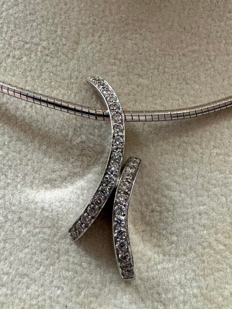 Collier or blanc et diamants, Bijoux, Sacs & Beauté, Enlèvement ou Envoi, Comme neuf, Blanc, Or