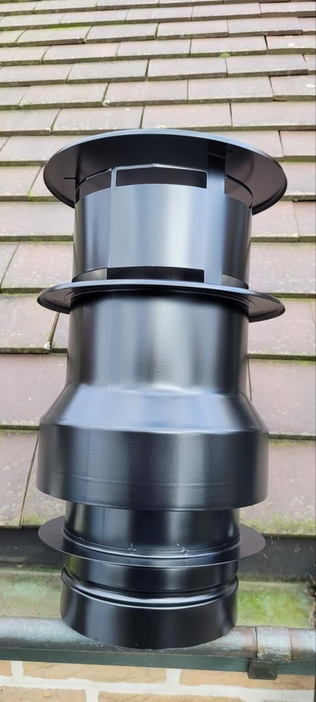 concentrische zwart gelakt inox buizen voor kachel, Ophalen, Nieuw, 4 tot 6 meter, 80 mm of meer