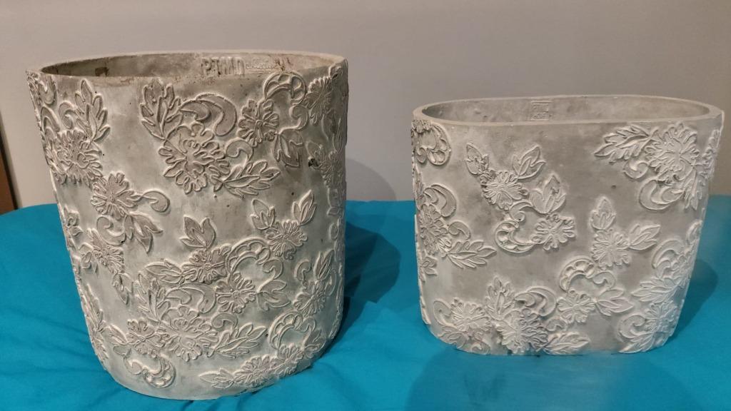2 pots PTMD Collection, motif floral, Neuf, 25 à 40 cm, Béton, Enlèvement
