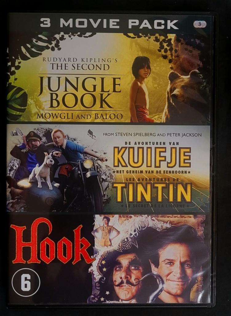 Coffret 3 DVD Le livre de la jungle + Tintin + Hook, CD & DVD, DVD | Aventure, Comme neuf, Coffret, Tous les âges, Enlèvement ou Envoi