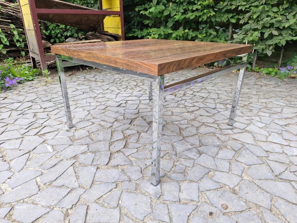 Vintage Modernistische salontafel bijzettafel chroom/hout, Ophalen, 50 tot 100 cm, Teakhout, Vierkant