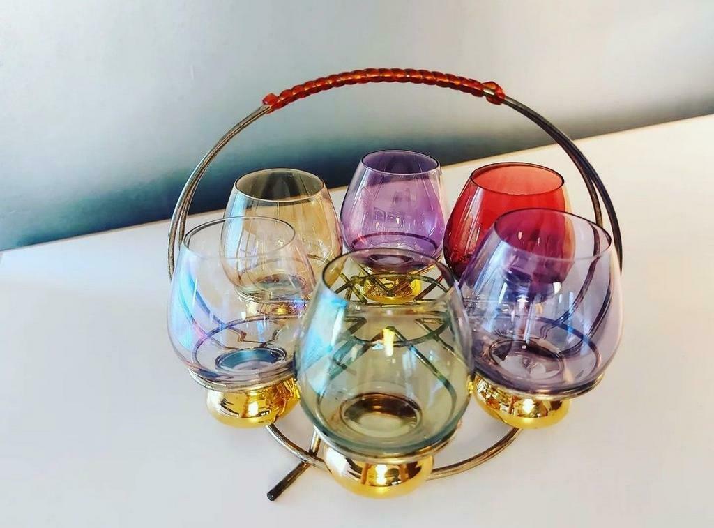 Gekleurde antieke glaasjes, olieglazen, Ophalen of Verzenden