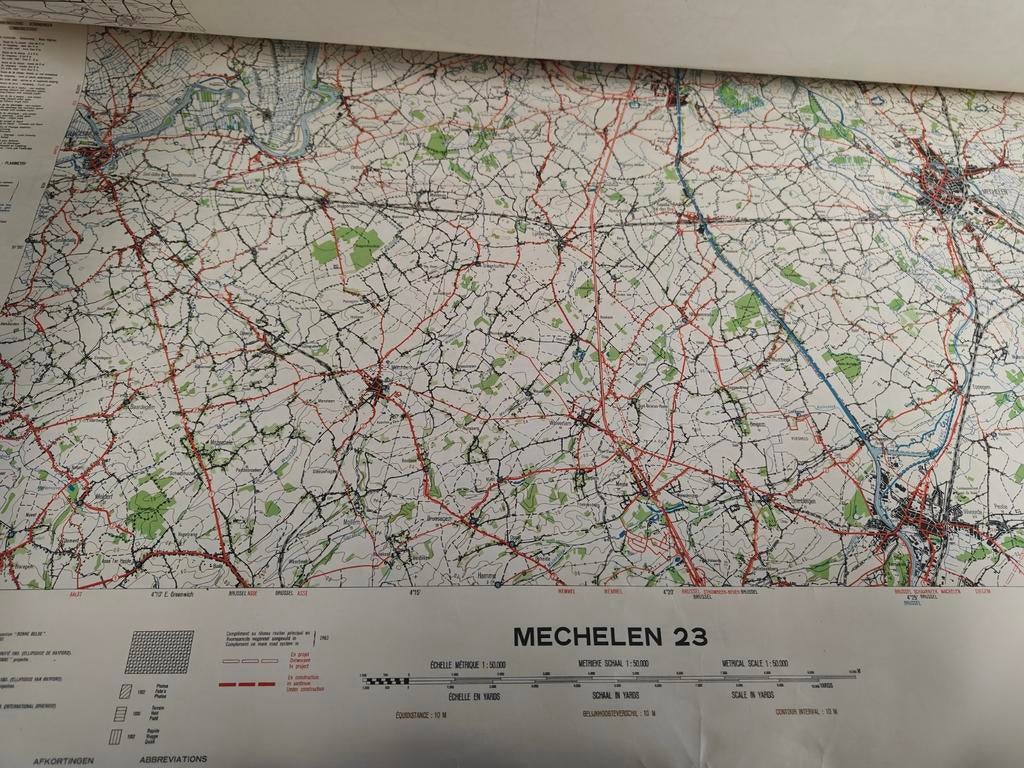 Stafkaart Aarschot en Mechelen uit de begin jaren 50, Ophalen of Verzenden