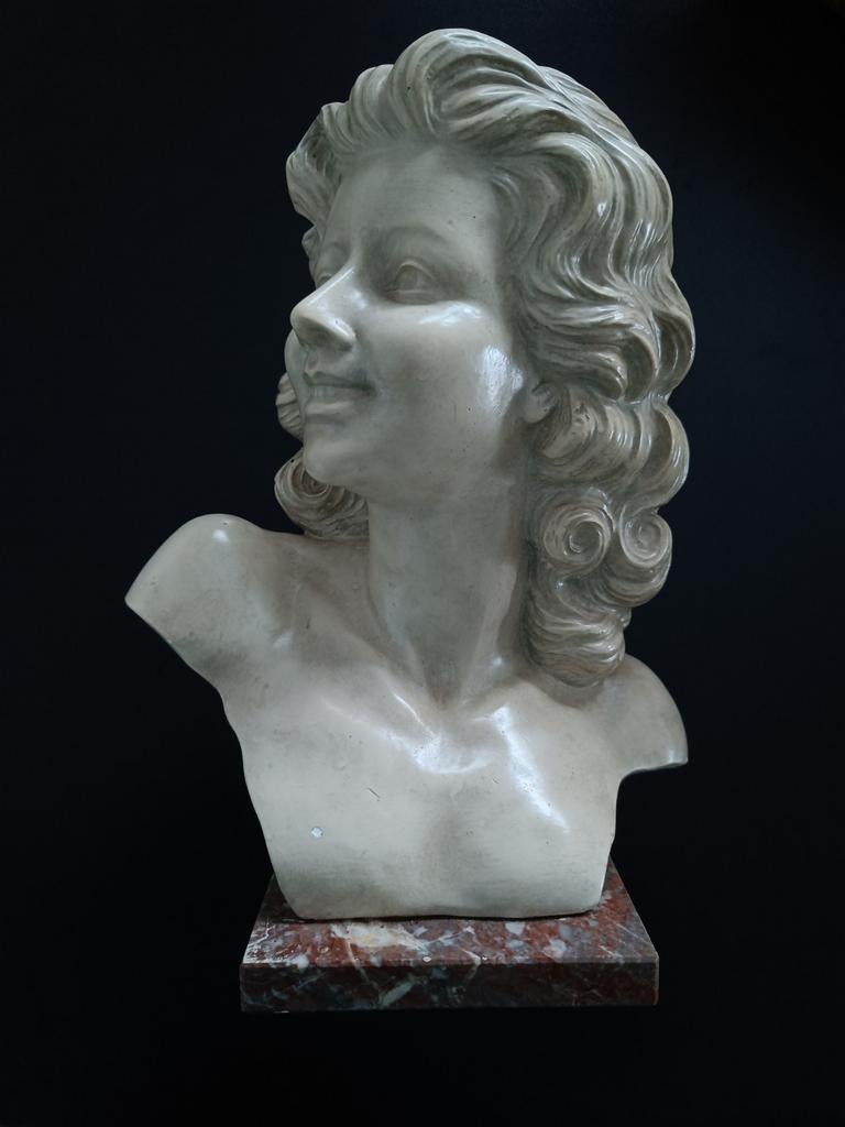 Art Deco buste Merlini op marmer., Antiek en Kunst, Ophalen of Verzenden