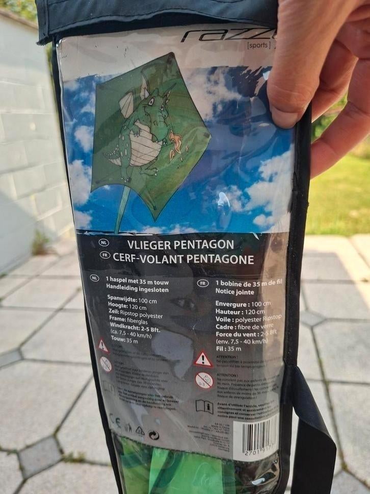 Vijfhoekige vlieger voor kinderen met draak, Ophalen, Zo goed als nieuw