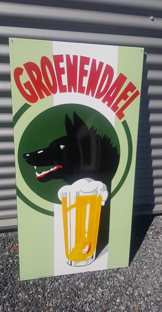 Groendael bier emaillen retro reclame bord, Verzamelen, Ophalen, Zo goed als nieuw, Reclamebord