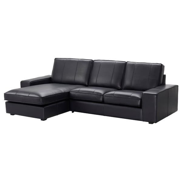 Ikea Kivik cuir noir 2 places + méridienne, Ophalen, Gebruikt, Zwart