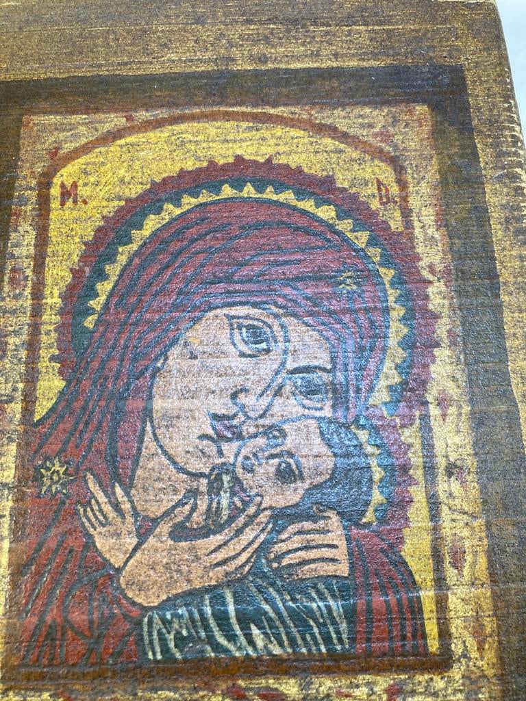 Icône en bois : 'La Vierge de Tendresse'  style orthodoxe, Antiquités & Art, Enlèvement ou Envoi