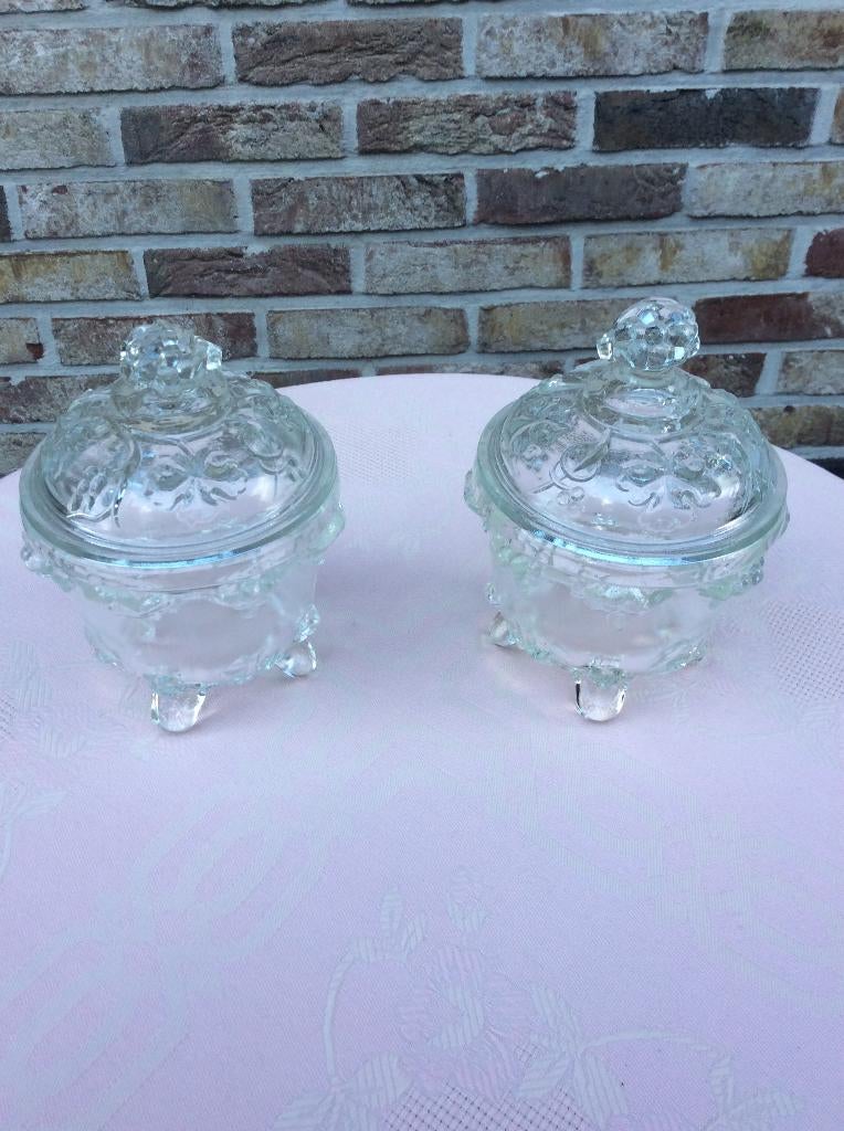 RETRO BONBONIERES / KONFITUUR POTJES ZO GOED ALS NIEUW, Ophalen of Verzenden, Zo goed als nieuw, Glas, Kop(pen) en/of Schotel(s)