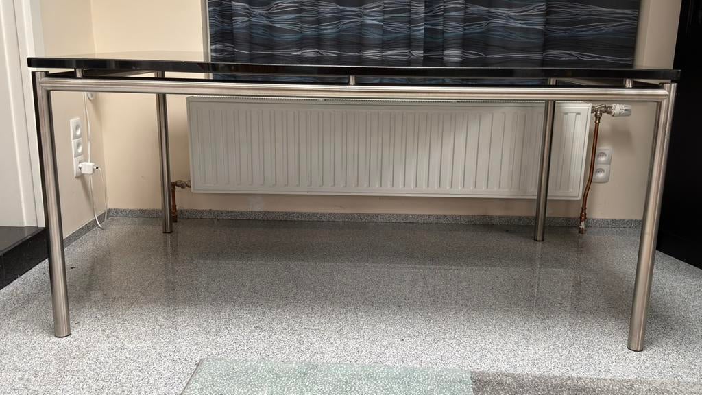 Schitterende tafel 160 x 100 x 74 cm zwart graniet en r.v.s., Ophalen, Overige materialen, 100 tot 150 cm, Zo goed als nieuw