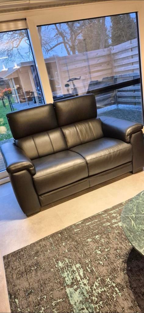 Salon en cuir noir avec 2 grands relaxants en cuir, Enlèvement, Bois