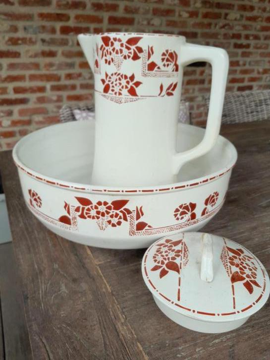 Oude waskom met kan en zeepbakje., Antiek en Kunst, Ophalen